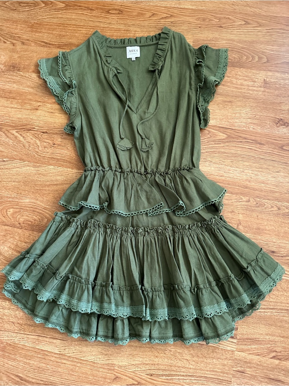 MISA Los Angeles Green Tiered Mini Dress XS